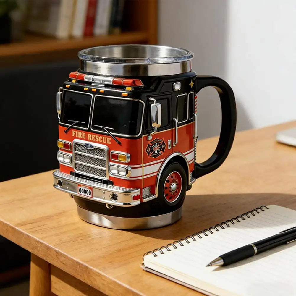 Fire Truck Novelty Coffee Mug – Resin & Stainless Steel Novelty Coffee Mug Axl