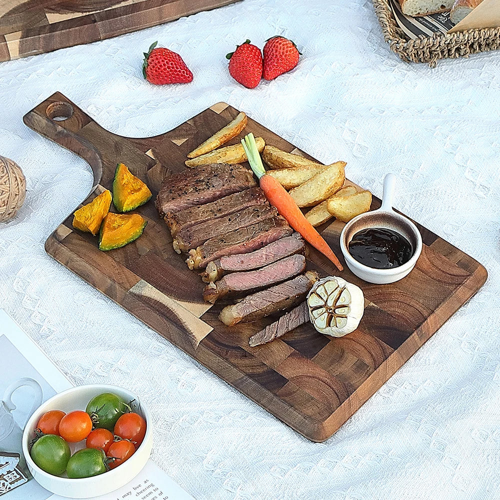XINZUO Acacia End Grain Cutting Board 41x22cm | Ergonomic Wood Cutting Board Axl