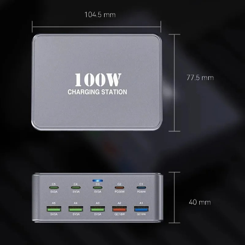330W GaN 8-Port Charging Station – USB-C 100W PD Fast Charger GaN Charging Station Axl