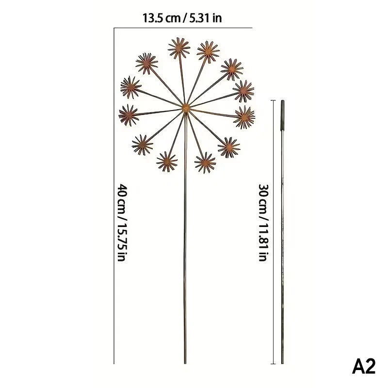 Vintage 3D Metal Dandelion Garden Stake | Rustic Iron Decor Garden Stake Axl A2
