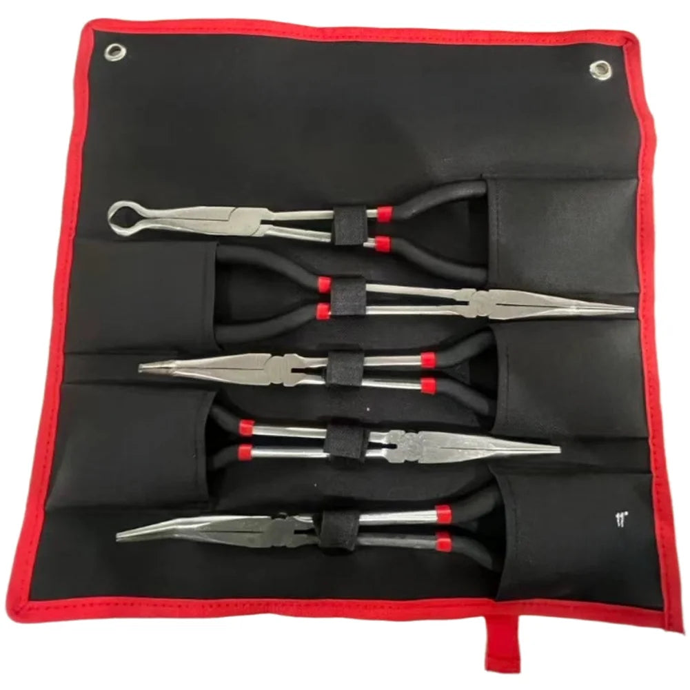 5-Piece 11" Extra Long Needle Nose Pliers Set with Roll Bag Needle Nose Pliers Set Axl China Mainland