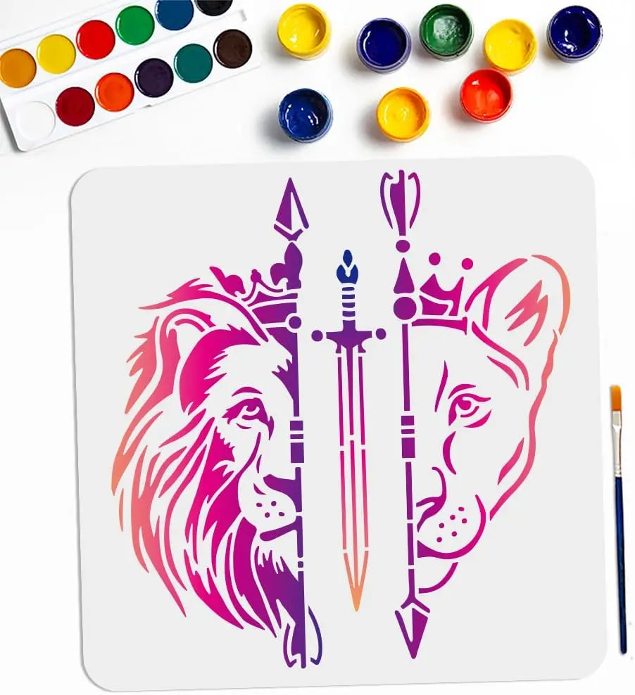 Large Lion Head Stencil 11.8" – Reusable Wild Animal Template Reusable Art Stencil Axl AECH04-14342