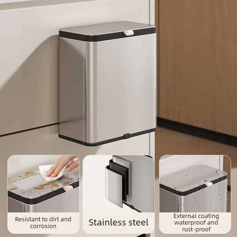 Wall Mounted Stainless Steel Trash Can with Lid – 8L Wall Mounted Trash Can Axl