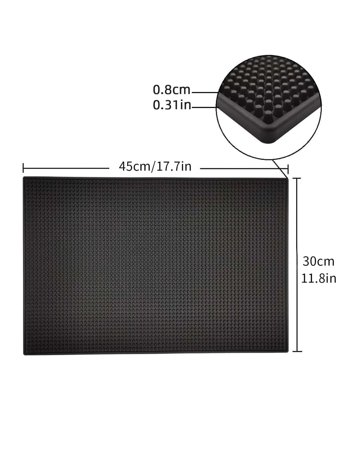 Leeseph Black Bar Spill Mat 17.7x11.8 in – Non-Slip PVC Bar Spill Mat Axl black 30cm x 45cm