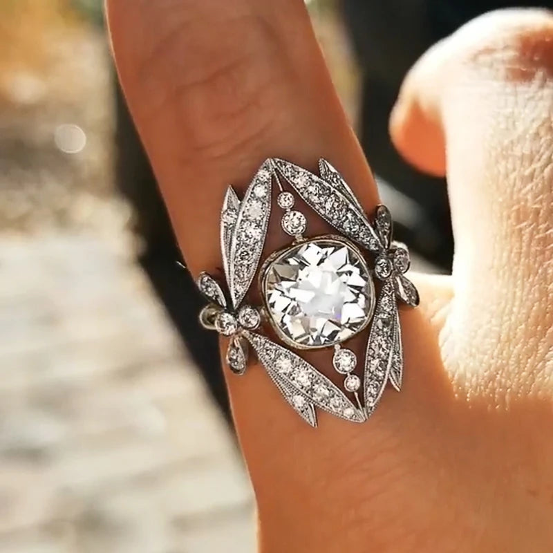 Huitan Hollow Band CZ Crystal Bridal Ring for Women | Sizes 5–14 Bridal Fashion Ring Axl