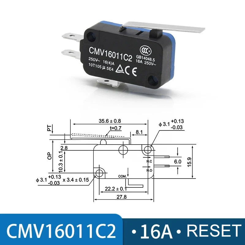 CNTD CMV Series Micro Limit Travel Switch 10A 16A NO NC Self-Reset Micro Limit Switch Axl CMV-16011C2