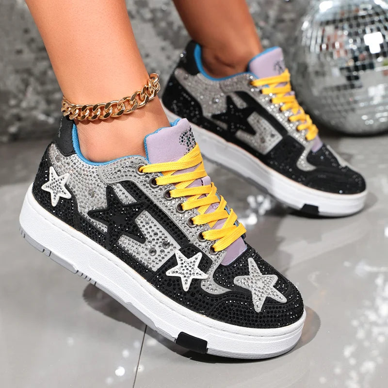UXST Women's Rhinestone Star Sneakers – Bling Fashion Shoes Fashion Sneakers Axl