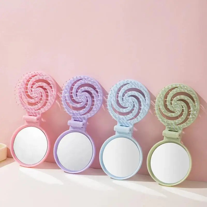 2-in-1 Foldable Hair Comb with Mirror – Mini Travel Scalp Massager Foldable Hair Comb Axl