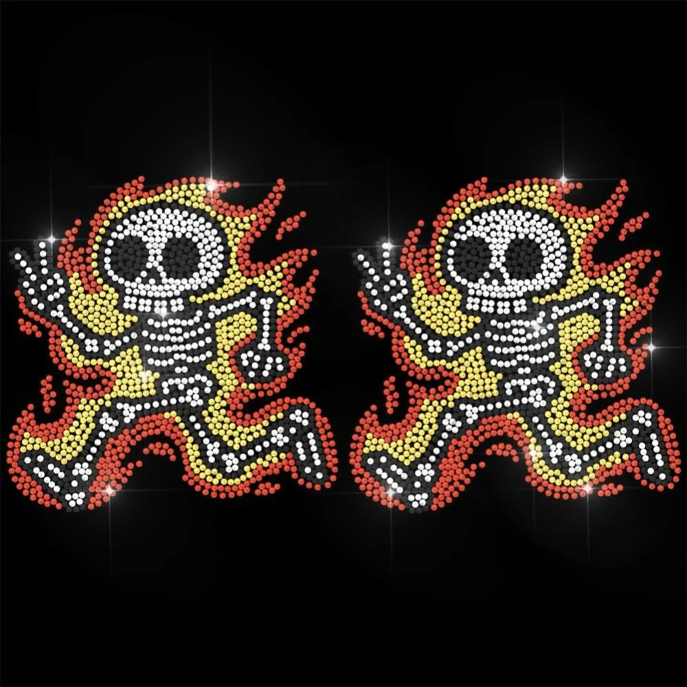 Glass Rhinestone Iron-On Appliqué – Flame Skull Bling Sheet Iron-On Rhinestone Appliqué Axl AECH04-17672