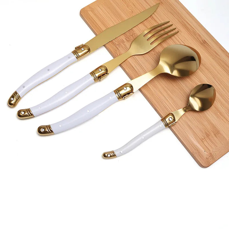 Laguiole Gold Cutlery Set – Stainless Steel Flatware for 3 Flatware Cutlery Set Axl