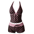 Polka Dot Halter Bikini Set – Deep V Lace-Up Low Waist Swimwear Halter Bikini Set Axl Coffee-Pink L