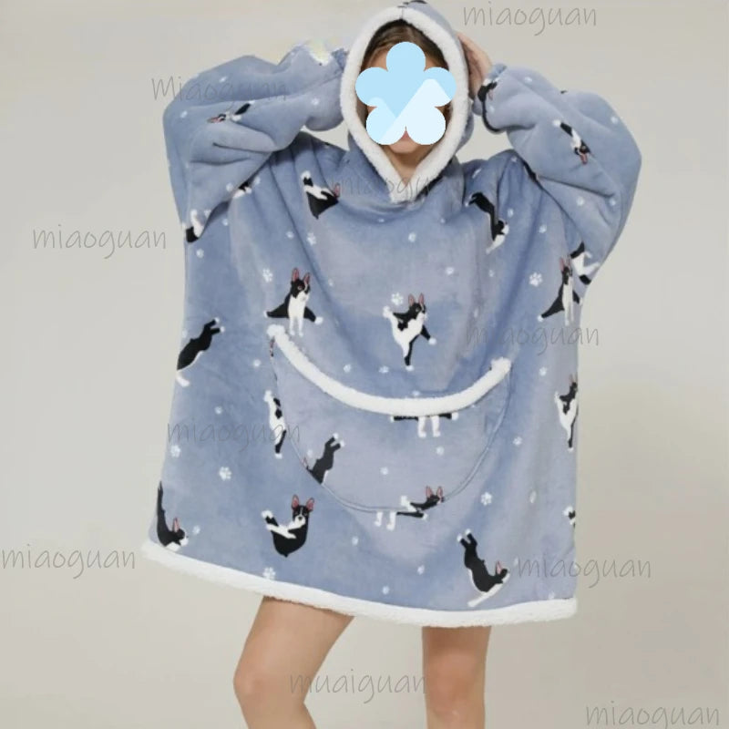 Oversized Flannel Blanket Hoodie – Fleece Pullover Sweatshirt Fleece Blanket Hoodie Axl dog One Size