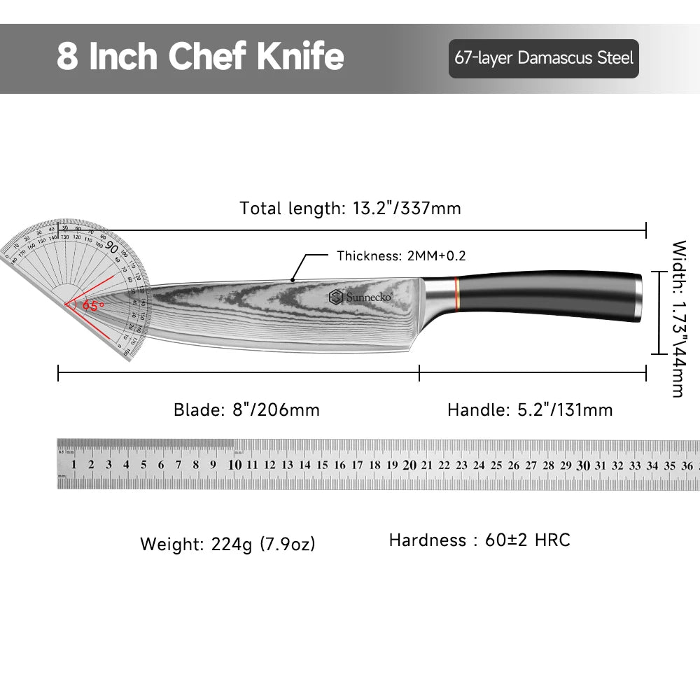 Sunnecko 8" Damascus Chef's Knife – VG10 Core, 67-Layer Damascus Chef's Knife Axl