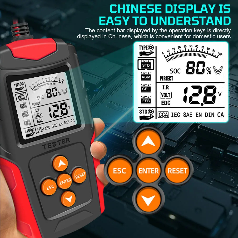 Digital 12V 24V Car Battery Tester – SOH SOC CCA IR Analyzer Battery Analyzer Axl