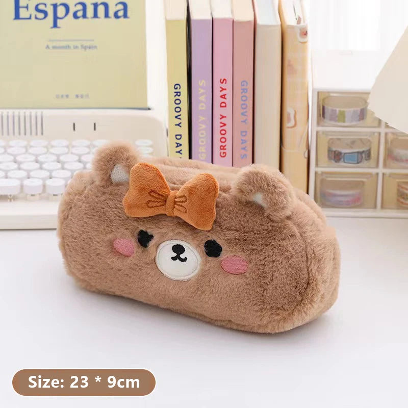 Cute Apple Plush Pencil Case – Embroidered Stationery Organizer Plush Pencil Case Axl Brown