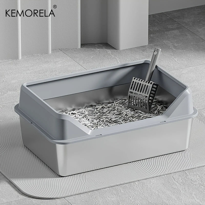 KEMORELA XL Stainless Steel Cat Litter Box with Lid & Scoop Cat Litter Box Axl
