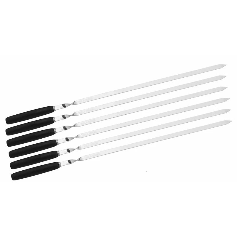 Stainless Steel BBQ Skewers 6-Pack | 21.6" Wooden Handle BBQ Grill Skewers Axl 6pcs