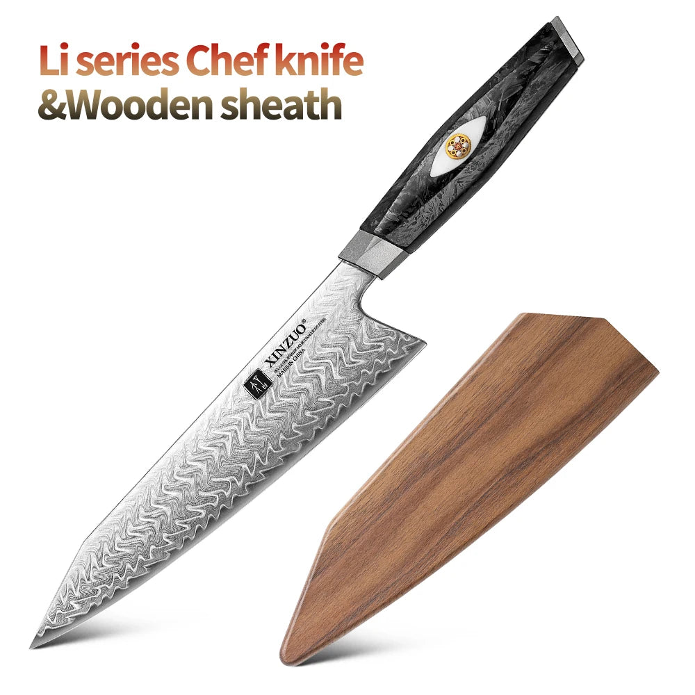 XINZUO 8.46" Damascus Chef Knife | 145-Layer M390, 62HRC Damascus Chef Knife Axl with wooden sheath China Mainland 8.5 inch