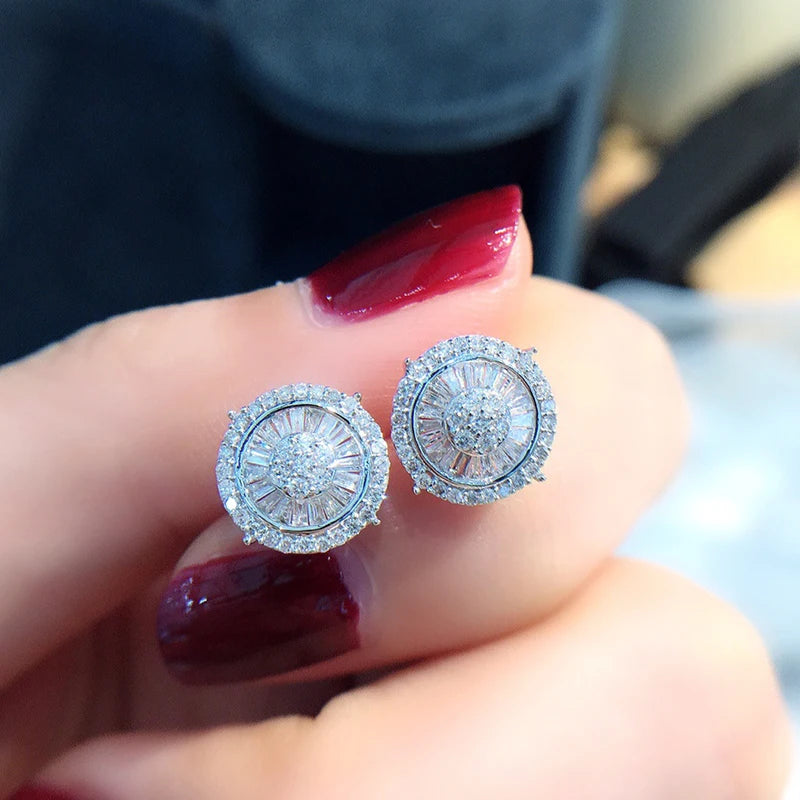 Huitan Crystal CZ Round Stud Earrings – Silver Fashion Jewelry CZ Stud Earrings Axl