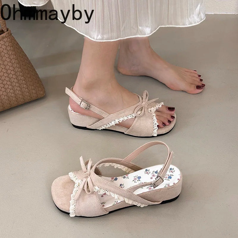 Women's Wedge Sandals – Butterfly-Knot Ankle Strap Open Toe Wedge Sandals Axl