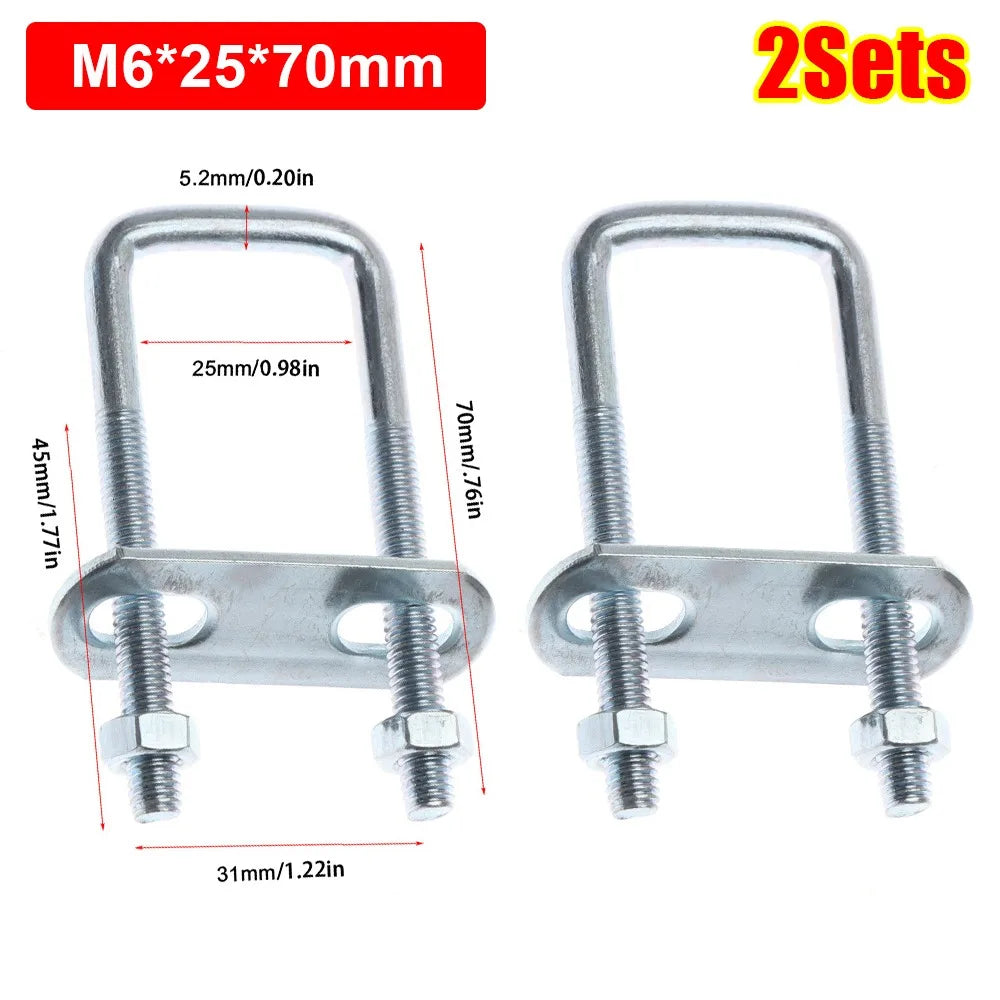 M6 Square U-Bolt Pipe Clamp with Baffle Screw – 2 Sets Pipe U-Clamp Axl 2Sets M6x25x70mm