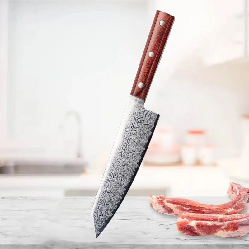 Damascus Pattern Chef's Knife – 20cm Stainless Steel Blade Chef's Kitchen Knife Axl 1pcs A
