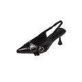 YBQJOO Women's Kitten Heel Sandals | Pointed Toe Buckle Strap Kitten Heel Sandals Axl Black 38