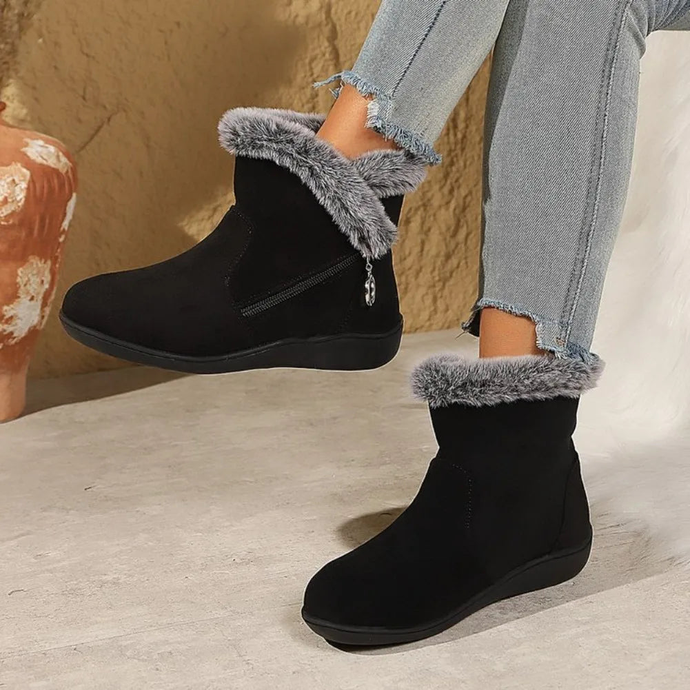 Women's Warm Plush Ankle Snow Boots – Zipper Flat Winter Shoes Women's Snow Boots Axl