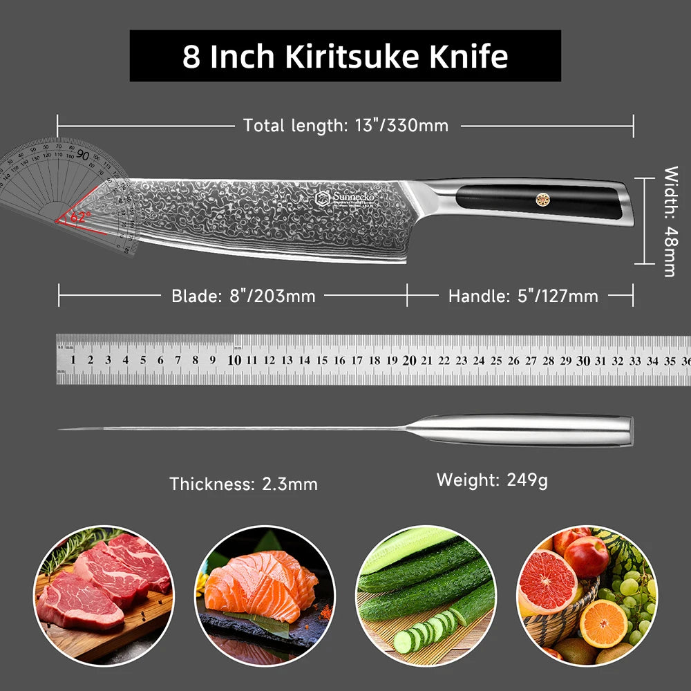 Sunnecko 8" VG10 Damascus Kiritsuke Knife – Japanese Chef Knife Damascus Chef Knife Axl