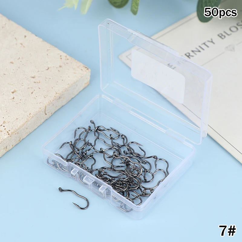 50-Pack Crank Fishing Hooks – High Carbon Steel, Sizes 5#–14# Fishing Hooks Axl A3