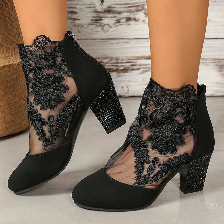 Women's Retro Embroidered Ankle Boots – Platform Block Heel Embroidered Ankle Boots Axl 39 1black