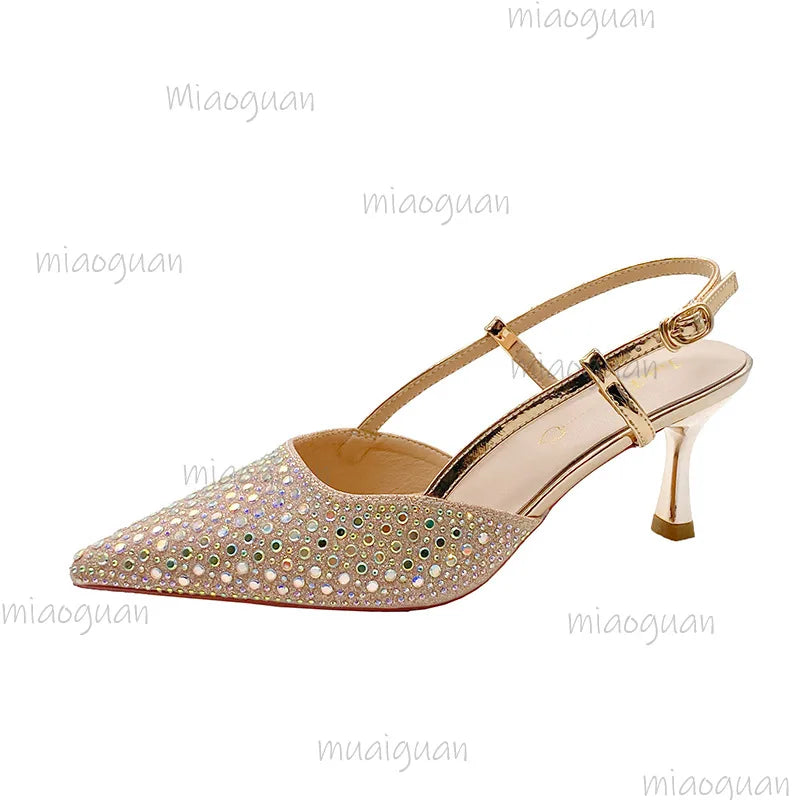 Rhinestone Mesh Slingback High Heels – Women's Party Sandals High Heel Sandals Axl