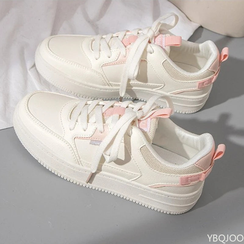 Women's Thick Sole White Sneakers – Breathable Lace-Up Shoes Women's Sneakers Axl Pink 39