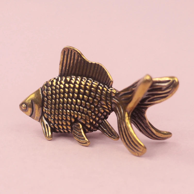 Retro Brass Goldfish Figurine – Lucky Animal Statue Home Decor Brass Figurine Axl