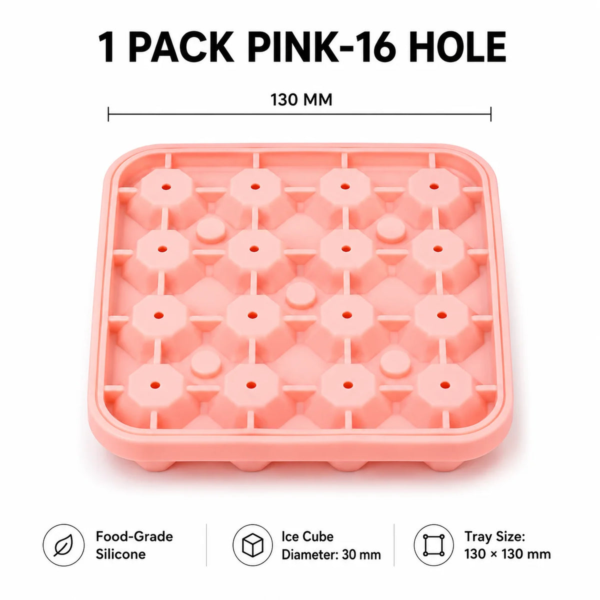 Diamond Ice Cube Tray 16-Cavity Silicone Mold for Cocktails Silicone Ice Tray Axl 1 PACK Pink-16 Hole