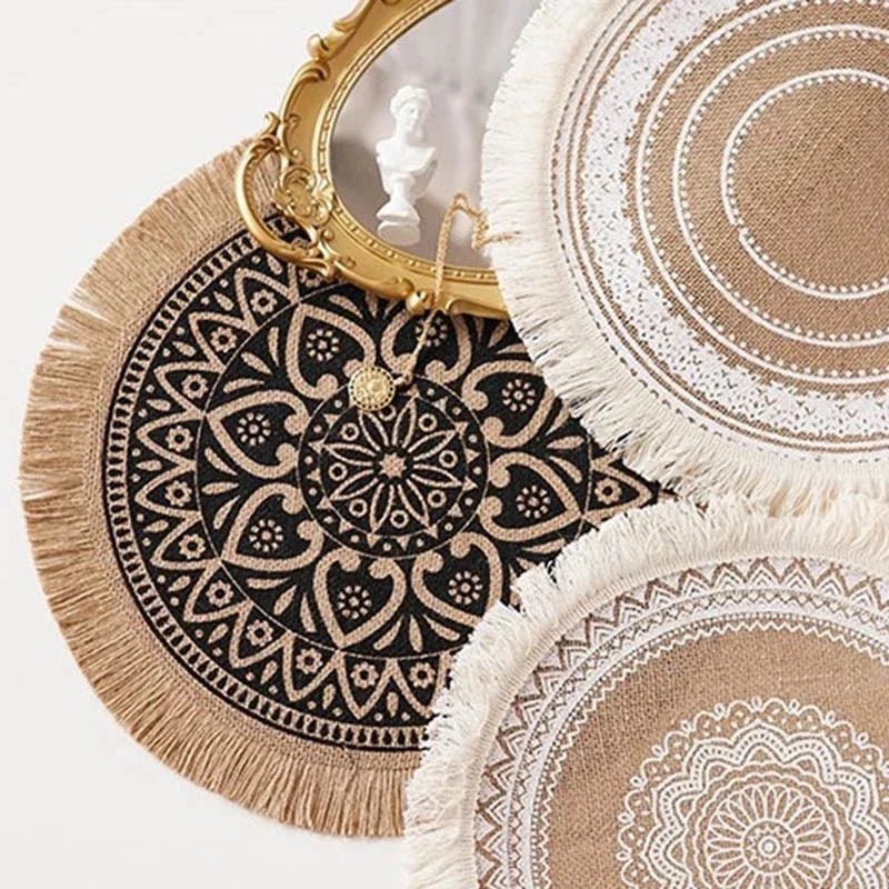 Nordic Round Floral Placemat – Cotton Linen Table Mat 37cm Table Placemat Axl