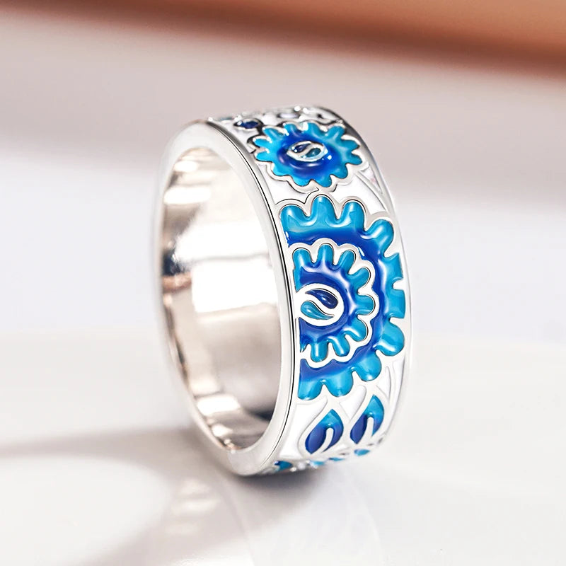Huitan Blue Flower Ring for Women – Elegant Fashion Jewelry Fashion Ring Axl