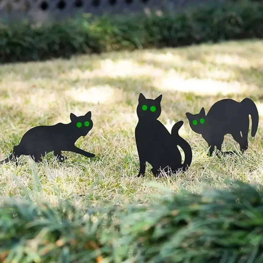 3-Piece Black Cat Halloween Garden Yard Decoration Sign Set Halloween Yard Decor Axl