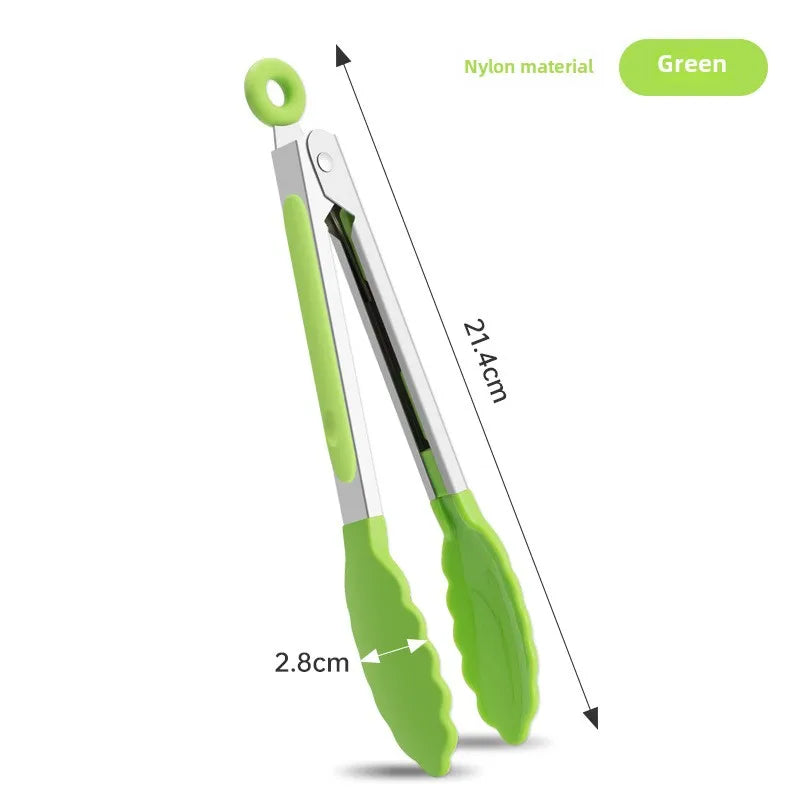 Stainless Steel BBQ Food Tongs – Heat-Resistant Nylon Clip BBQ Cooking Tongs Axl Small 7-inch - Light