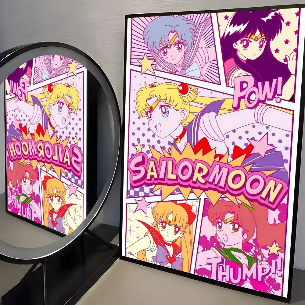 Sailor Moon Anime Self-Adhesive Poster Sticker | Wall Art Decor Anime Wall Poster Axl Black19 21X30cmNoframe