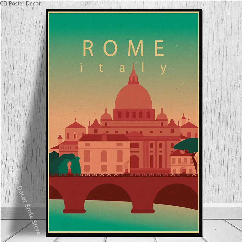 World Cities Retro Travel Poster – Rome Paris Sydney Dubai Art Travel Wall Poster Axl