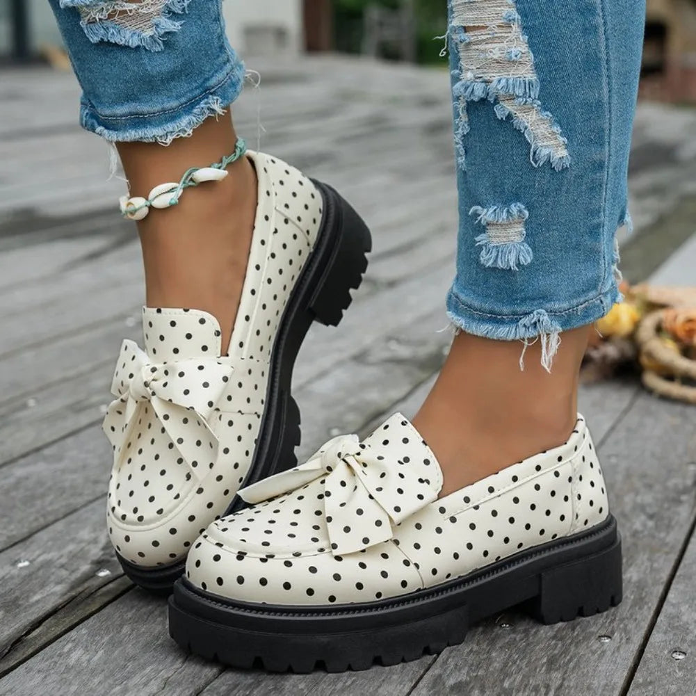 Women's Polka Dot Bow Knot Sneakers – Retro Slip-On Flats Slip-On Flat Sneakers Axl