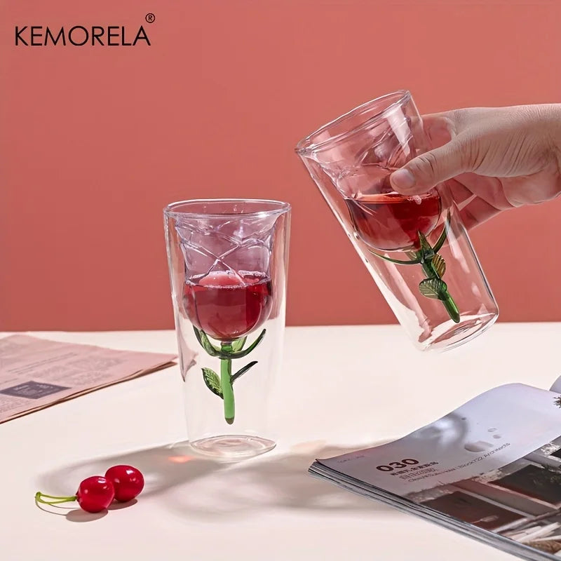 KEMORELA Rose Shape Double-Layer Glass Wine Cup | Gift Double-Layer Wine Glass Axl