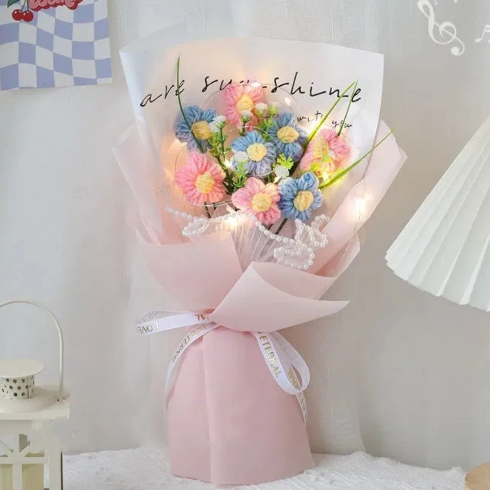 Hand Knitted Crochet Flower Bouquet with LED Lights – Eternal Artificial Flower Bouquet Axl