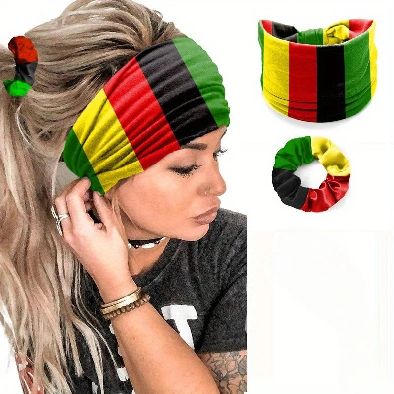 Rasta Satin Scrunchie – Silk-Like Hair Tie Guinea Flag Colors Satin Scrunchie Axl mixed-2pcs