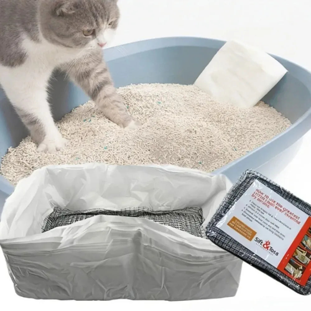 10-Pack Cat Litter Box Liners with Grid Filter – Hands-Free Cat Litter Liner Axl