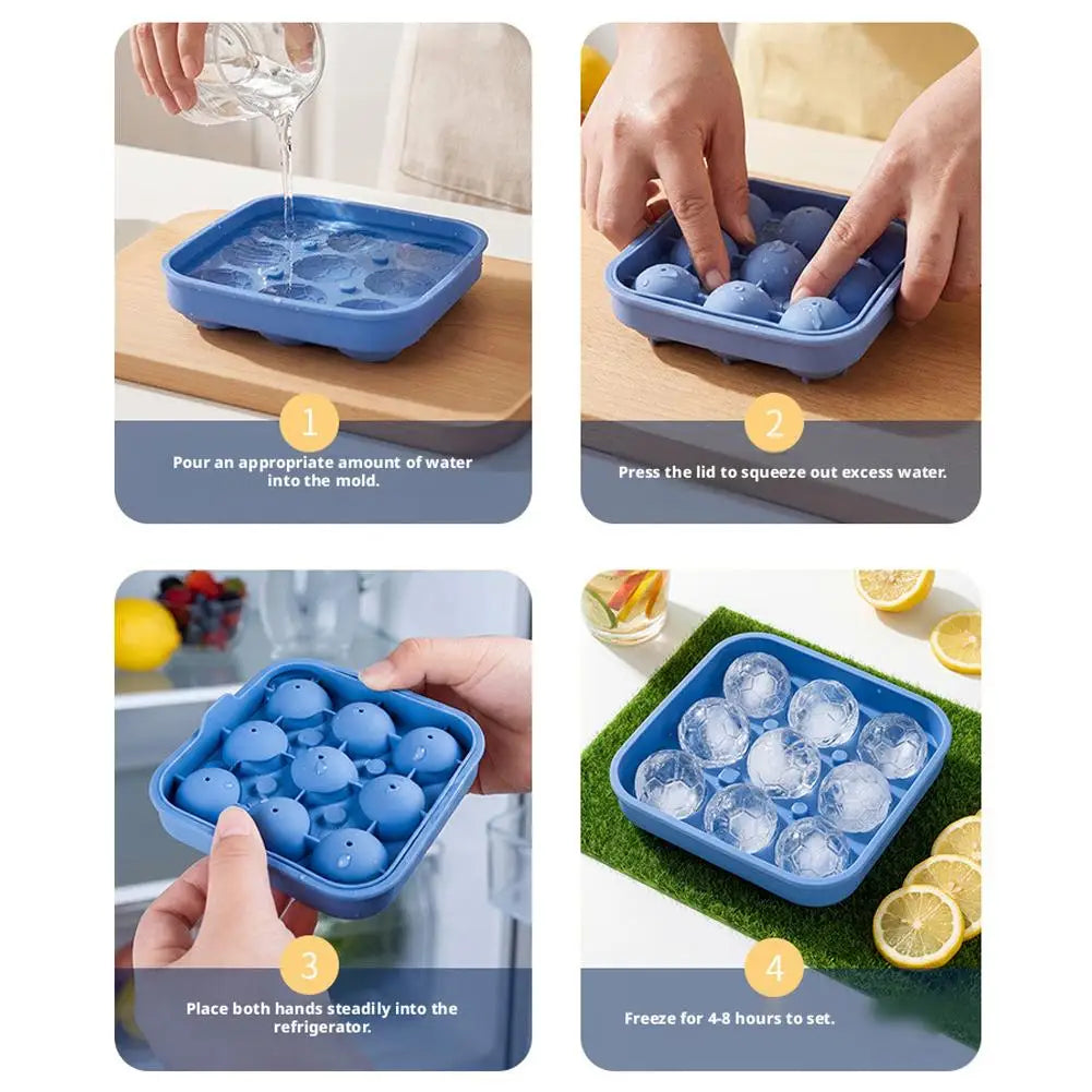3D Soccer Ball Ice Cube Tray – 9-Grid Silicone Mold with Lid Silicone Ice Mold Axl