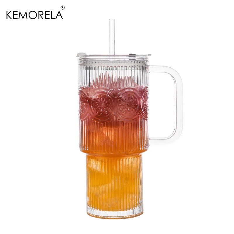 KEMORELA 750ml Sunflower Glass Tumbler with Lid & Straw Glass Tumbler Axl 1PCS 750ml