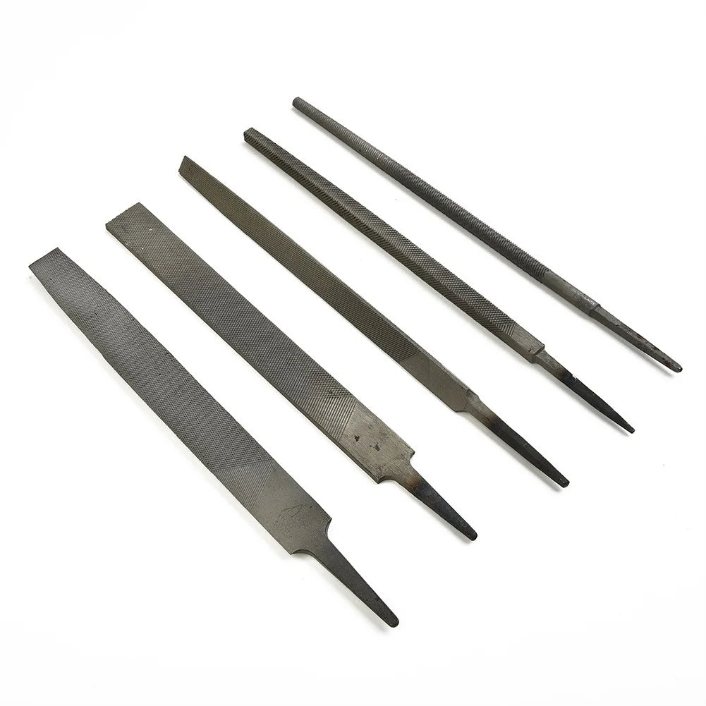 5-Piece Steel Files Set – Flat, Round, Triangle & Square, 6-Inch Steel File Set Axl