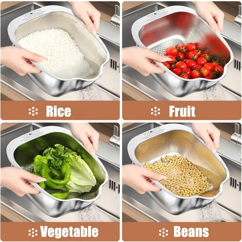 KEMORELA 304 Stainless Steel Rice Washer Strainer Bowl Strainer Colander Bowl Axl